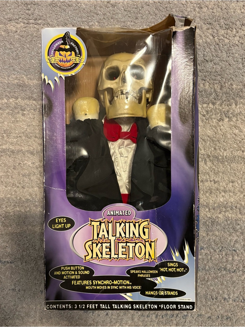 Vintage 1998 Gemmy Halloween Factory Animated Talking Skeleton Groom 3.5ft works